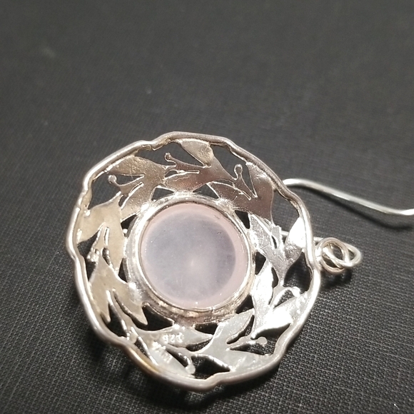 Sweet Sterling Silver Earrings. Wire hangers. Stone is Pink. - Picture 3 of 4